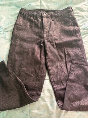 Old Navy High Rise OG Straight Secret Smooth Pocket Black Shiny Jeans (Size: 8)